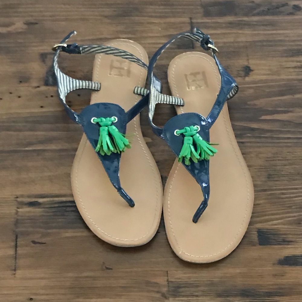 Tommy Hilfiger Navy Blue Sandals with Green Tassel